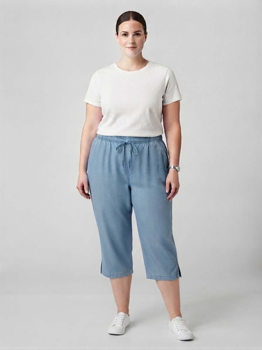 Cathy Daniels Light Blue Drawstring Cropped Capris
